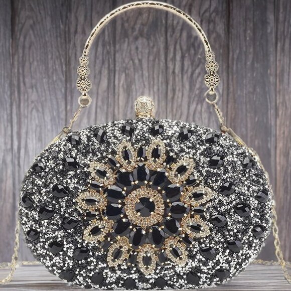 Evening Clutch Wedding Bag Black Purse Bridal Handbag Party Prom Ladies Fashion - Picture 6 of 10